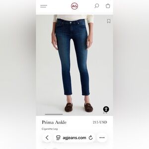 AG Prima Ankle Cigarette Dark Blue Ankle Jeans